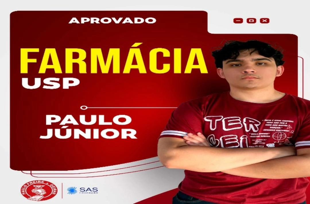 Paulo Júnior, aluno do Colégio Paulo Freire em Oeiras, conquista vaga no curso de Farmácia da USP