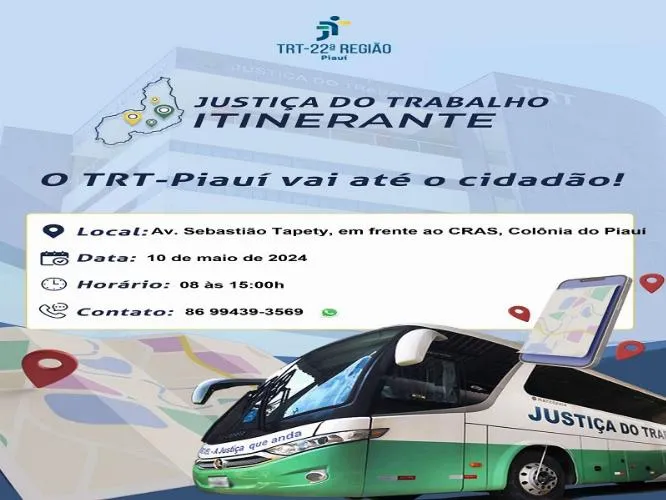 Ônibus da Justiça do Trabalho estará em Colônia do Piauí para atender demandas trabalhistas