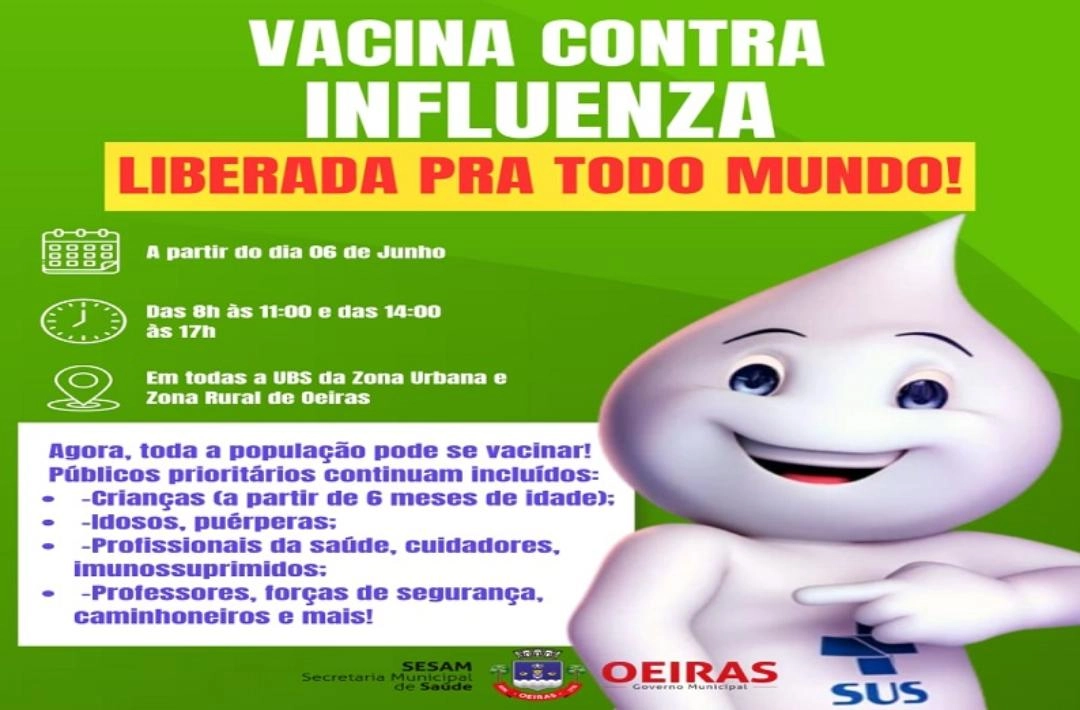 Vacinação contra gripe será ampliada para toda a população a partir do dia 6 em Oeiras