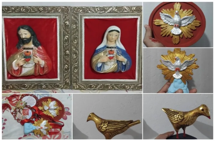 Artista plástico Eduardo Marcelo oferece conjunto com Sagrado Coração, imagens diversas e réplica do Divino Espírito Santo