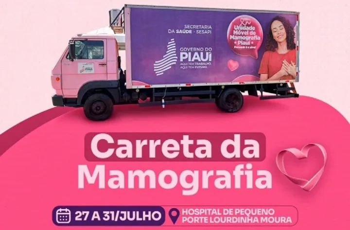 Carreta da Mamografia atenderá mulheres de 40 a 74 anos em Colônia do Piauí entre 27 e 31 de julho