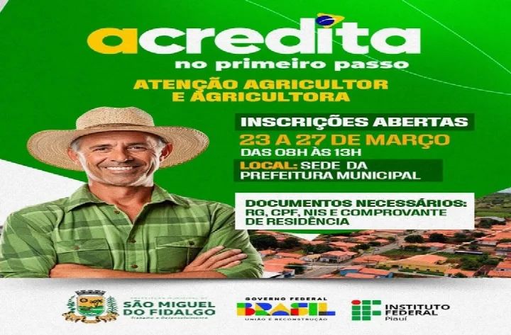 São Miguel do Fidalgo abre inscrições para o programa Acredita no Primeiro Passo