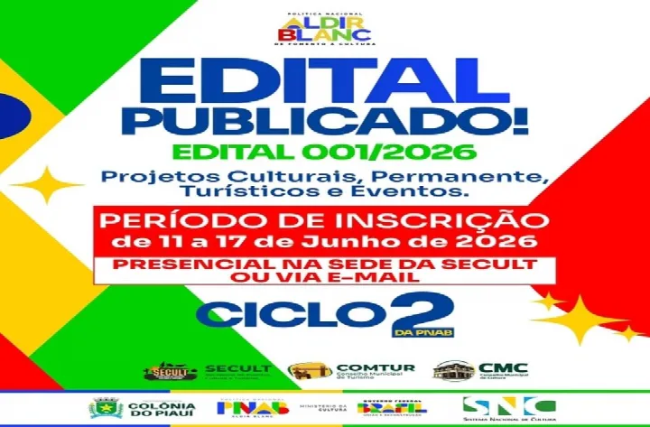 Colônia do Piauí abre inscrições para edital da Política Nacional Aldir Blanc com 28 vagas