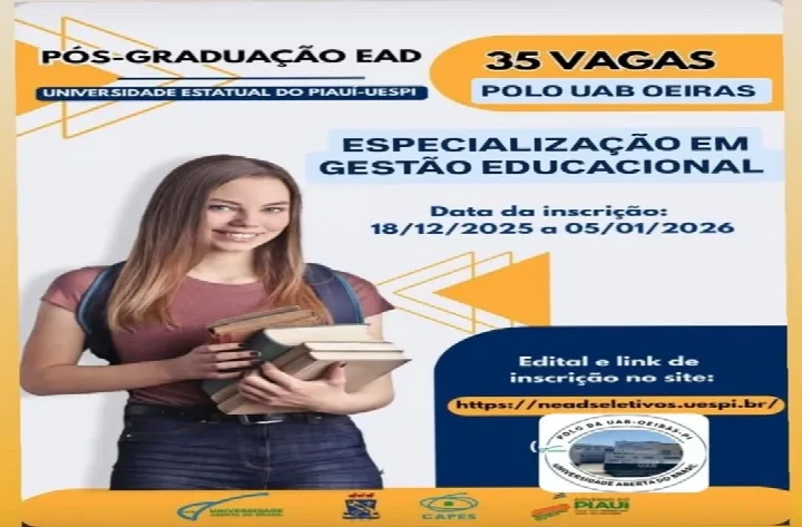 UESPI abre inscrições para especialização em Gestão Educacional no Polo UAB de Oeiras