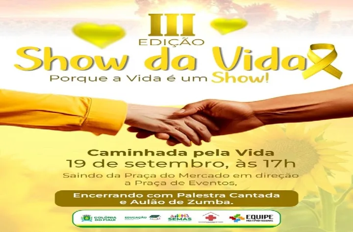 Colônia do Piauí promove III Show da Vida com caminhada, palestra e atividades, nesta sexta-feira, 19