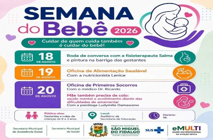 Semana do Bebê 2026 reúne gestantes e mães em programação voltada à saúde e aos cuidados com o bebê em São Miguel do Fidalgo