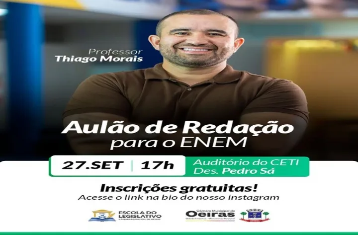 Escola do Legislativo da Câmara Municipal de Oeiras promove aulão de redação para o ENEM