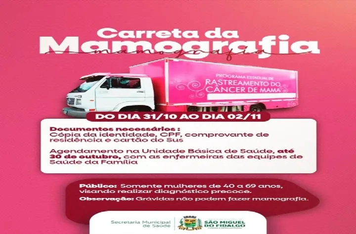 Agendamento para Mamografia em São Miguel do Fidalgo vai até 30 de outubro
