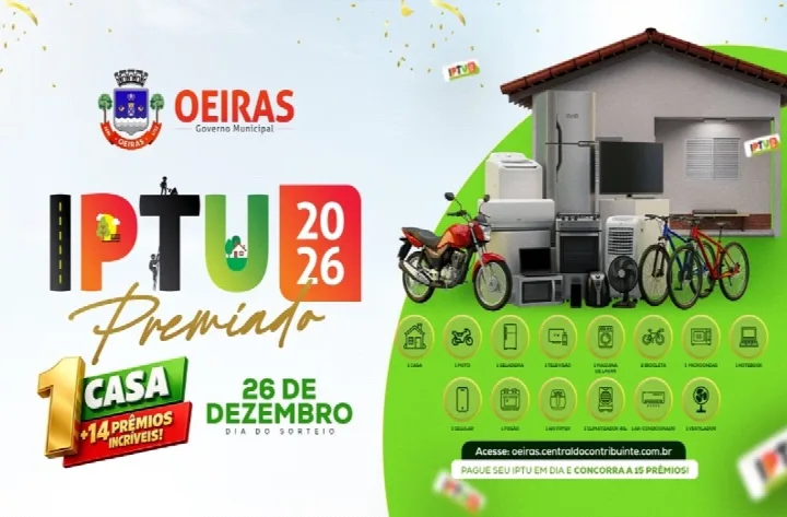 IPTU Premiado 2026 vai sortear casa e mais 14 prêmios para contribuintes de Oeiras