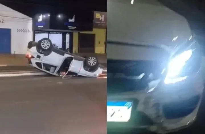 VÍDEO! Carro de luxo invade cruzamento, atinge veículo e causa capotamento em Teresina