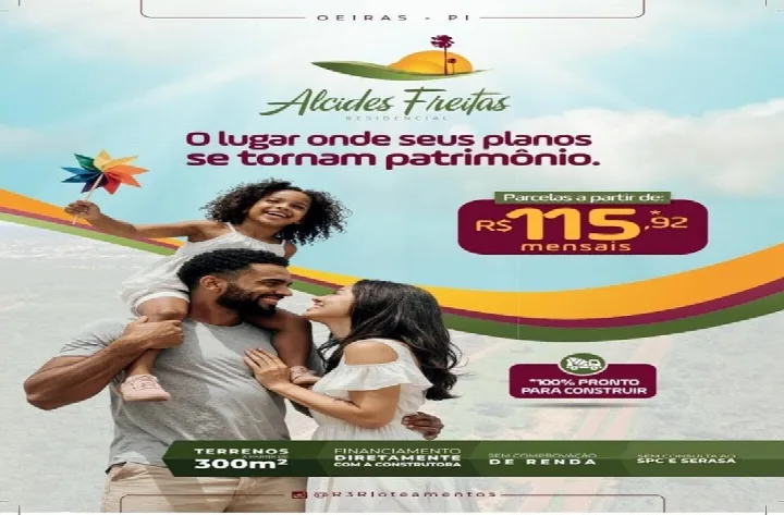 Residencial Alcides Freitas disponibiliza lotes em Oeiras com infraestrutura entregue e parcelas a partir de R$ 115,92