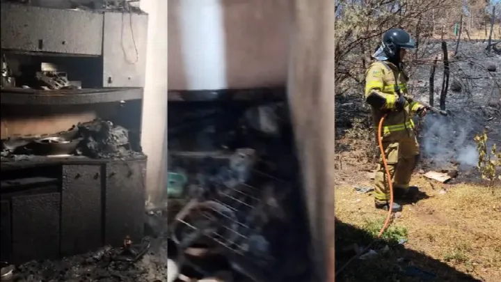 Casa fica parcialmente destruída após ser atingida por incêndio em Oeiras