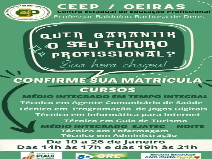 CEEP Oeiras abre inscrições para cursos técnicos e profissionalizantes