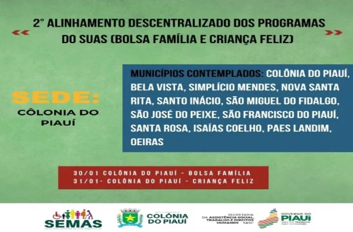 Colônia do Piauí recebe 2º Alinhamento Descentralizado dos Programas Bolsa Família e Criança Feliz