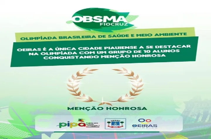 Oeiras é o único município do Piauí premiado na Olimpíada Brasileira de Saúde e Meio Ambiente