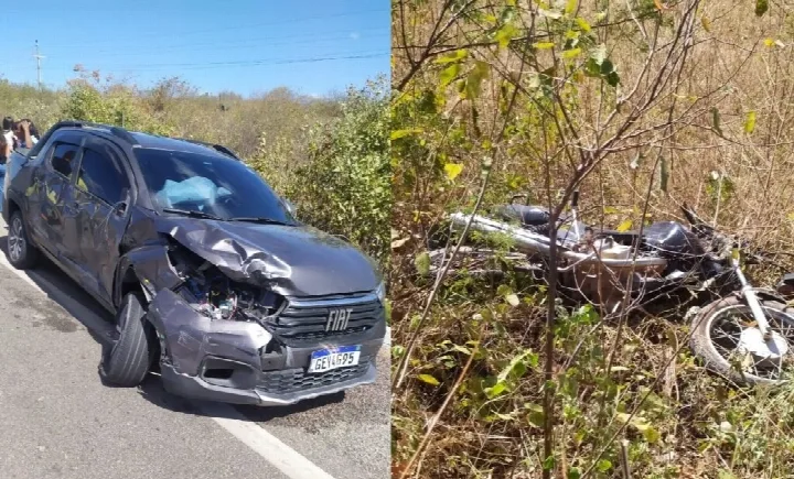 Motociclista fica ferido após ser atingido por carro ao entrar na BR-407 em Jaicós