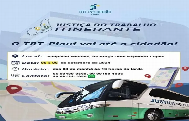 Simplício Mendes receberá atendimentos da Justiça do Trabalho Itinerante