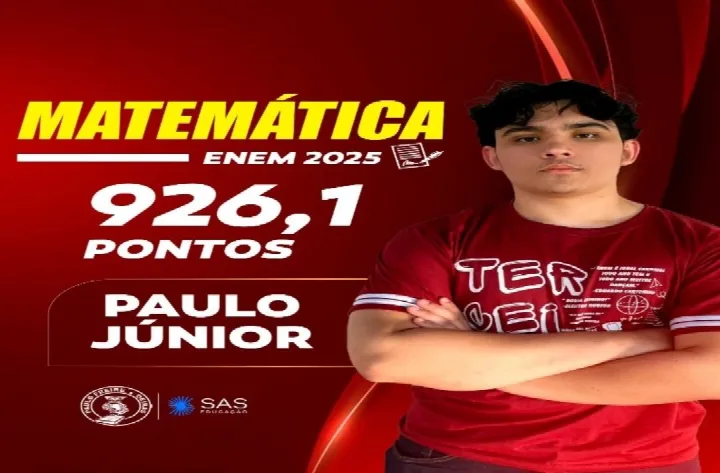 Aluno da Sociedade Educacional Paulo Freire alcança 926,1 em Matemática no Enem 2025