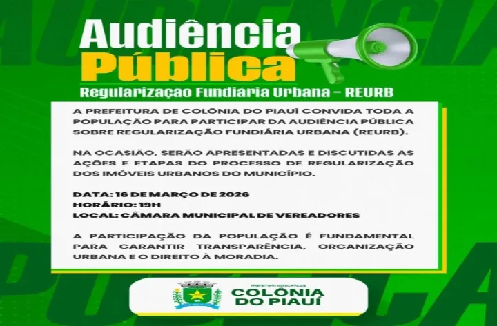 Colônia do Piauí convoca audiência pública sobre regularização fundiária urbana