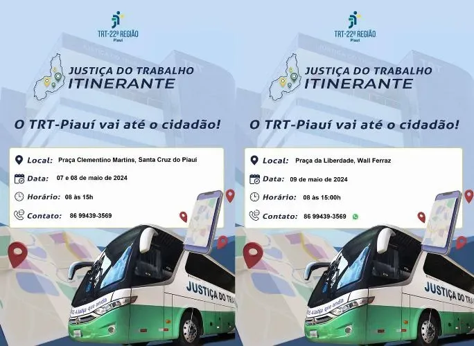 Ônibus da Justiça do Trabalho estará em Santa Cruz e Wall para atender demandas trabalhistas