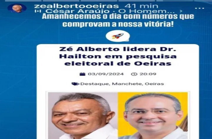 Justiça Eleitoral determina retirada de postagem de Zé Alberto e impõe multa de R$ 10.000 por