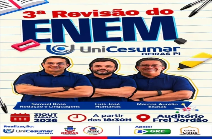 UniCesumar realiza 3ª Revisão do Enem neste sábado, 31, em Oeiras