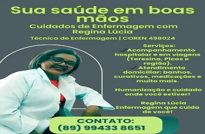 Regina Lúcia oferece cuidados de enfermagem personalizados