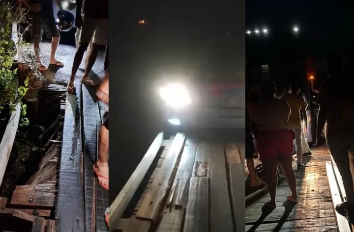 Ônibus com estudantes fica preso em ponte de madeira danificada no interior do Piauí