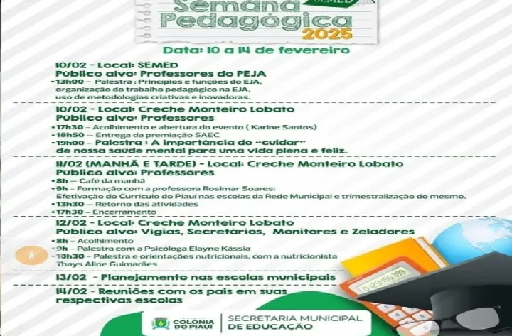 Secretaria Municipal de Educação de Colônia do Piauí realiza a Semana Pedagógica 2025 de 10 a 14 de fevereiro