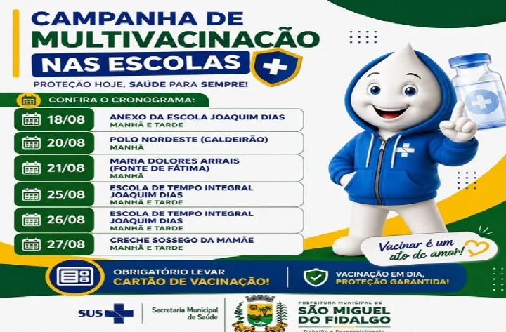 Campanha de Multivacinação leva vacinação às escolas de São Miguel do Fidalgo
