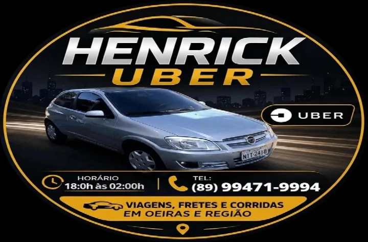 Henrick Uber amplia oferta de transporte noturno em Oeiras e região com viagens, fretes e corridas