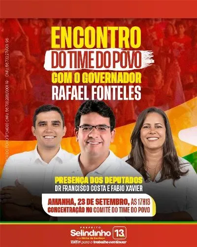 Encontro do Time do Povo com o Governador Rafael Fonteles será realizado em Colônia do Piauí nesta segunda, 23