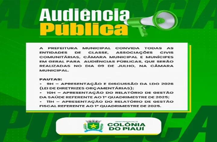 Colônia do Piauí promove audiências públicas sobre orçamento, saúde e finanças