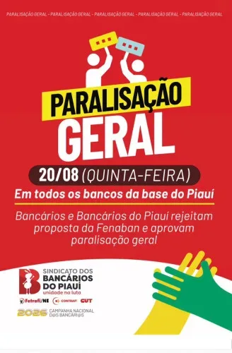 Agências bancárias de Oeiras estarão fechadas nesta quinta-feira (20) durante paralisação geral — imagem 1