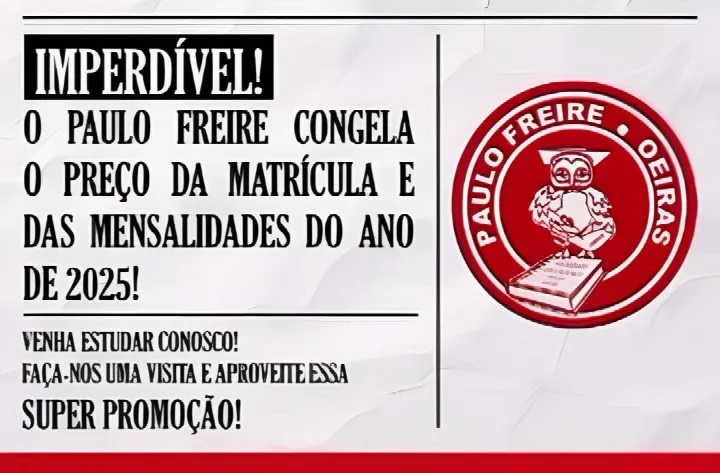 Sociedade Educacional Paulo Freire congela preços de matrículas e mensalidades para 2025