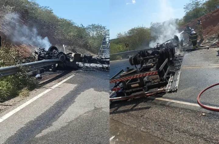 Motorista morre após caminhão com carga de vidro tombar na 'curva da morte', na BR-020