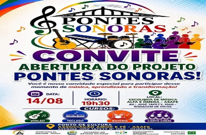 Projeto Pontes Sonoras inicia formação musical gratuita nesta sexta-feira, 14, em Oeiras