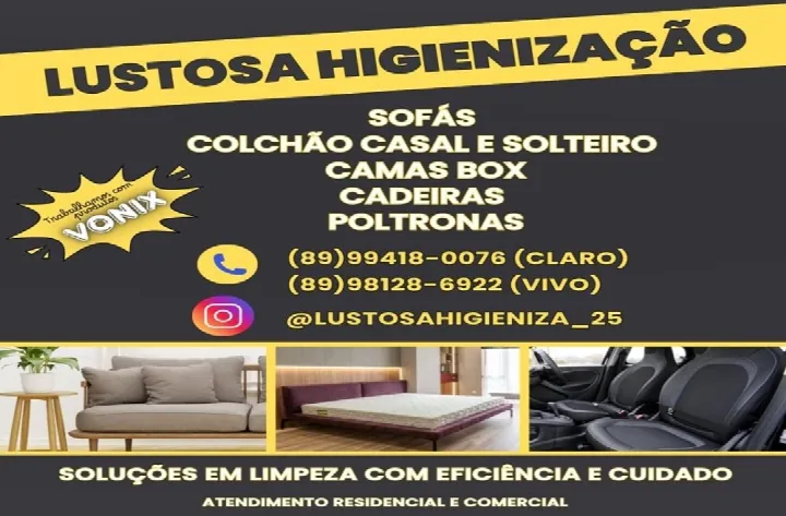 Lustosa Higienização oferece limpeza especializada de estofados, colchões e veículos em Oeiras