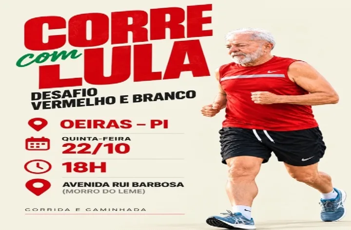 Oeiras recebe o “Corre com Lula — Desafio Vermelho e Branco” nesta quinta-feira (22)
