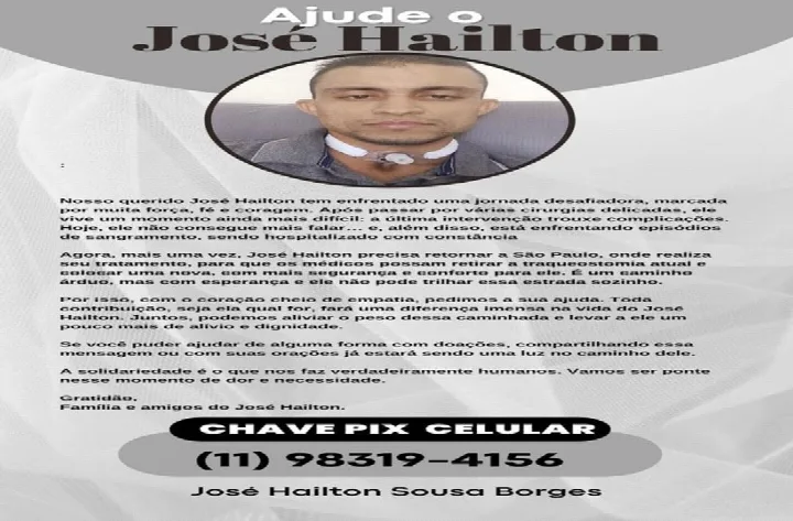 Campanha solidária mobiliza apoio para tratamento de José Hailton